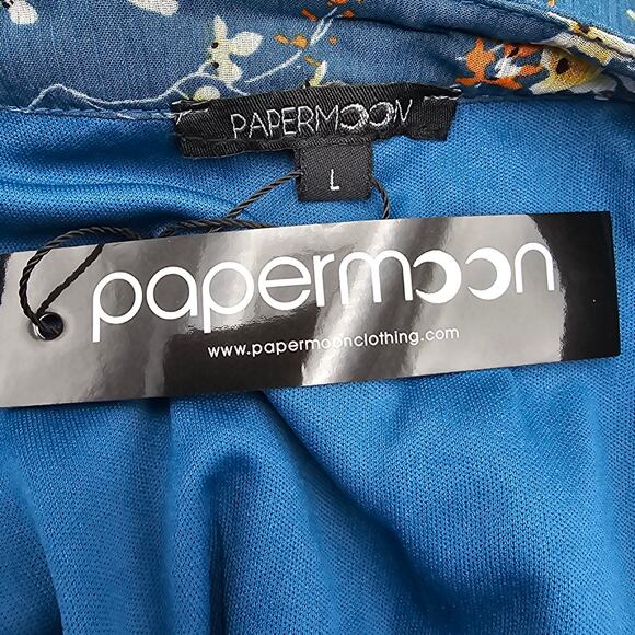 Papermoon Womans size L Sleeveless Floral Tank Top Blouse Teal Popover Lined NEW - Picture 6 of 8